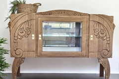 Vente avec paiement en ligne: Buffet bas vitré art déco bois et blanc cassé