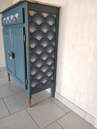 buffet 2 portes, un tiroir bleu canard 