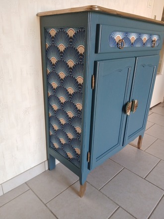 buffet 2 portes, un tiroir bleu canard 