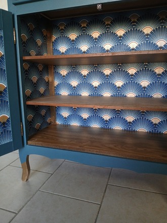 buffet 2 portes, un tiroir bleu canard 