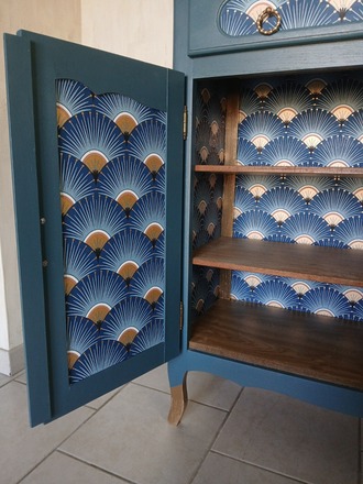 buffet 2 portes, un tiroir bleu canard 