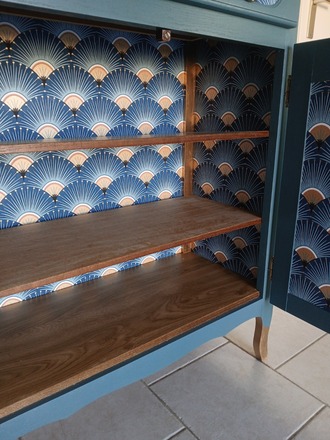 buffet 2 portes, un tiroir bleu canard 