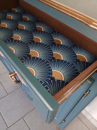 buffet 2 portes, un tiroir bleu canard 