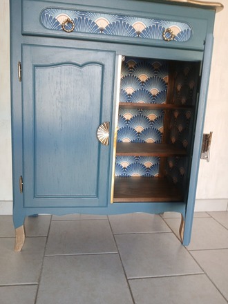 buffet 2 portes, un tiroir bleu canard 