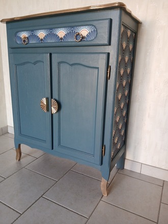 buffet 2 portes, un tiroir bleu canard 
