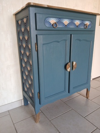 buffet 2 portes, un tiroir bleu canard 