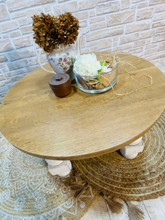 Table basse ronde blanche et bois 