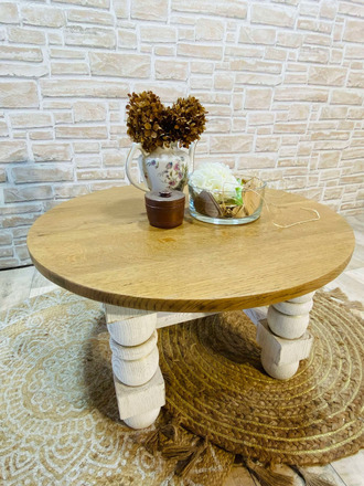 Table basse ronde blanche et bois 