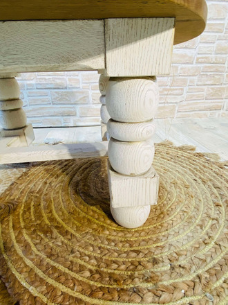 Table basse ronde blanche et bois 