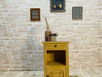 Vente avec paiement en ligne: Table de chevet jaune avec plaque de marbre 