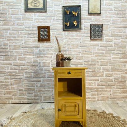 Vente avec paiement en ligne: Table de chevet jaune avec plaque de marbre 