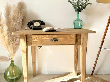 Vente avec paiement en ligne: Léon. Bureau style table de ferme en bois brut