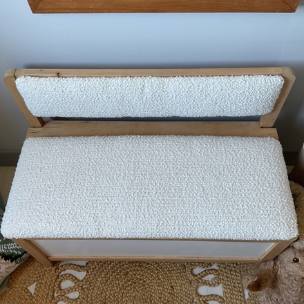 Banc coffre vintage tissu bouclette banc