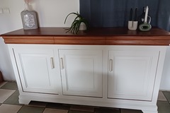 Vente avec paiement en ligne: Buffet 3 portes merisier bois et blanc 