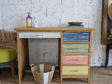 Vente avec paiement en ligne: Bureau vintage bois vitrifié et coloré