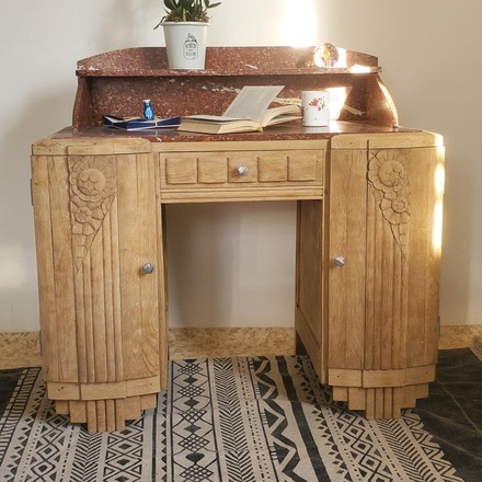  Bureau Raynal art déco chêne massif et marbre