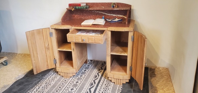  Bureau Raynal art déco chêne massif et marbre