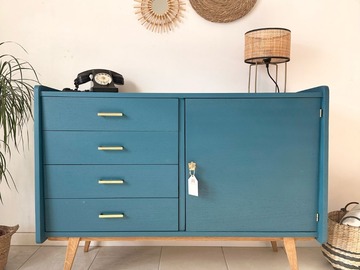 Vente avec paiement en ligne: Buffet rétro chic bleu vert paon.