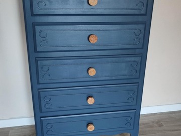 Vente avec paiement en ligne: Chiffonier 5 tiroirs bleu marine
