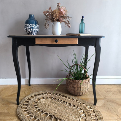 Vente avec paiement en ligne: Table d'appoint noire plateau chêne patiné