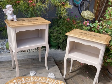 Vente avec paiement en ligne: Paire de chevets chêne shabby chic lin/brut 