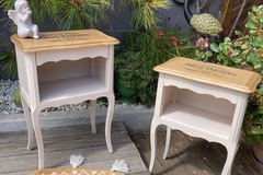 Vente avec paiement en ligne: Paire de chevets chêne shabby chic lin/brut 