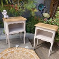 Vente avec paiement en ligne: Paire de chevets chêne shabby chic lin/brut 