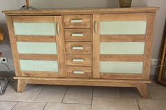 Vente avec paiement en ligne: Buffet de designer René Gabriel bois et vert olive 