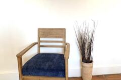 Vente avec paiement en ligne: Fauteuil art déco en bois massif et tissu velours côtelé bleu