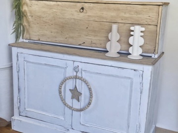 Vente avec paiement en ligne: Secrétaire / buffet petit format bois et blanc effet usé