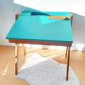Vente avec paiement en ligne: Bureau vintage bois et plateau bleu/vert