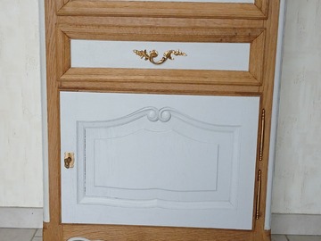 Vente avec paiement en ligne: commode 2 tiroirs, une porte bois et blanc