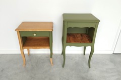 Vente avec paiement en ligne: Paire de chevets dépareillés vert olive