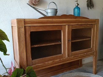 Vente avec paiement en ligne: Vitrine buffet esprit Art Déco Pin massif & jute naturelle