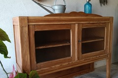 Vente avec paiement en ligne: Vitrine buffet esprit Art Déco Pin massif & jute naturelle