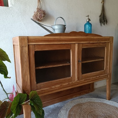 Vente avec paiement en ligne: Vitrine buffet esprit Art Déco Pin massif & jute naturelle