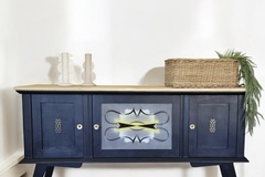 Vente avec paiement en ligne: Buffet enfilade années 50 noir pieds compas