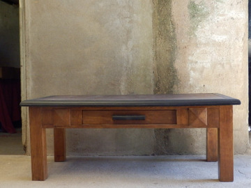 Vente avec paiement en ligne: Table basse bois & simili cuir