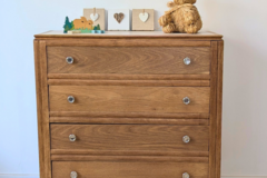 Vente avec paiement en ligne: Commode vintage chêne blond beige, 4 tiroirs