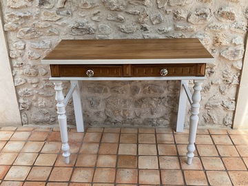 Vente avec paiement en ligne: Bureau avec tiroir chêne et blanc cassé
