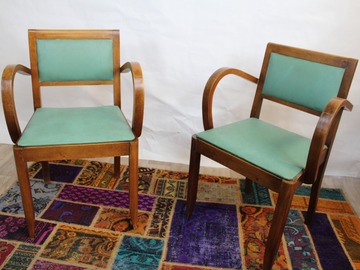 Vente avec paiement en ligne: Paire de fauteuils "bridge" simili cuir vert d'eau
