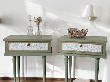 Vente avec paiement en ligne: Paire de chevets vintage Vert kaki & détails dorés 