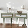Vente avec paiement en ligne: Paire de chevets vintage Vert kaki & détails dorés 