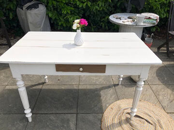 Vente avec paiement en ligne: Table de ferme bois blanc patiné