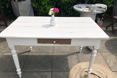 Vente avec paiement en ligne: Table de ferme bois blanc patiné