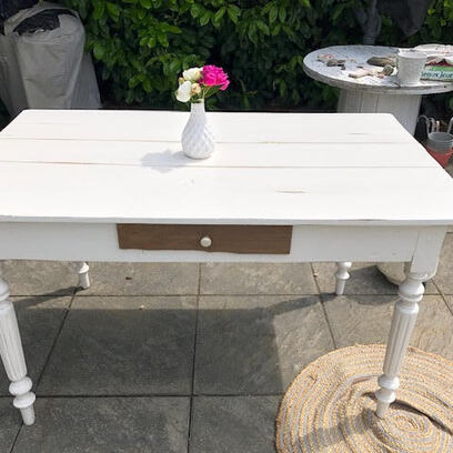 Vente avec paiement en ligne: Table de ferme bois blanc patiné