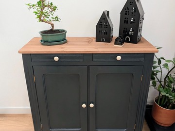 Vente avec paiement en ligne: Buffet bas parisien ancien gris nuit bois