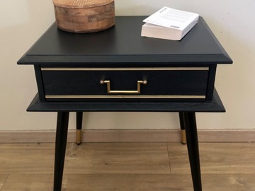 Vente avec paiement en ligne: Table de chevet bois métal noir tiroir