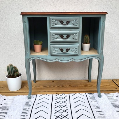 Vente avec paiement en ligne: Table d'appoint bleu patiné, 3 tiroirs
