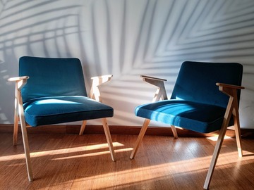 Vente avec paiement en ligne: Fauteuil Bunny vintage velours vert pétrole